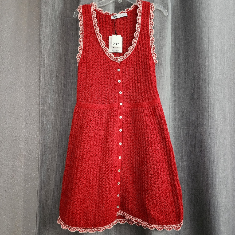 Zara Red Lace-Trim Casual Dress